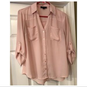 BCX sheer 3/4 sleeve button down blouse